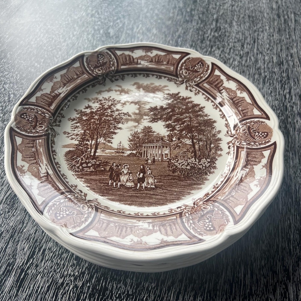Set Of 6 Vintage J&G Meakin Americana Transferware Ironstone Plates Scalloped